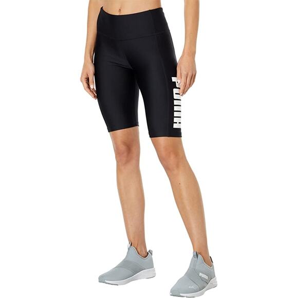 Puma 9" Attitude Slim Fit Biker Shorts Logo Black Pink Athleisure size M NWT - Picture 2 of 5